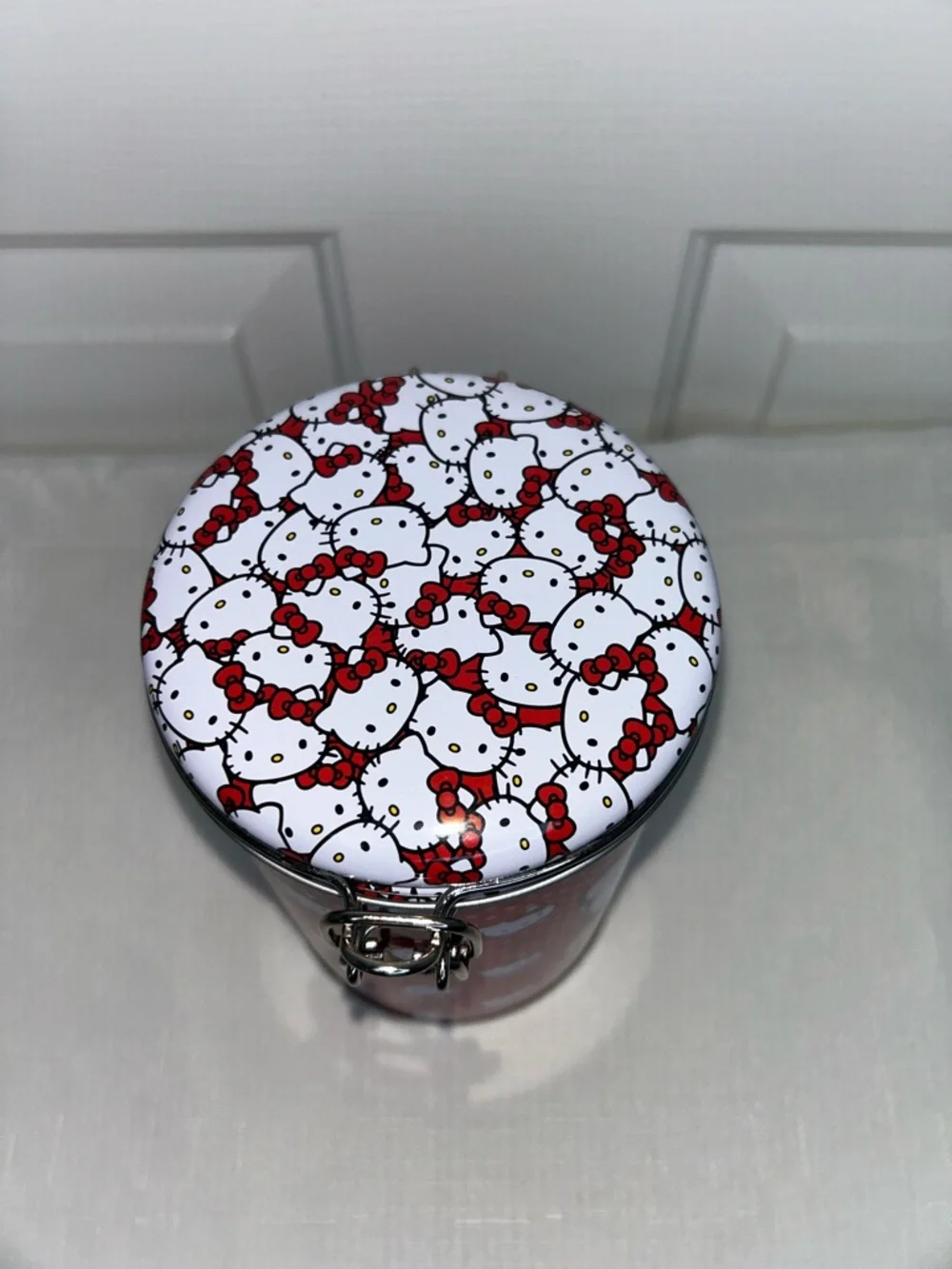 Hello Kitty Red and White Metal Storage Tin with Polkadot Graphic